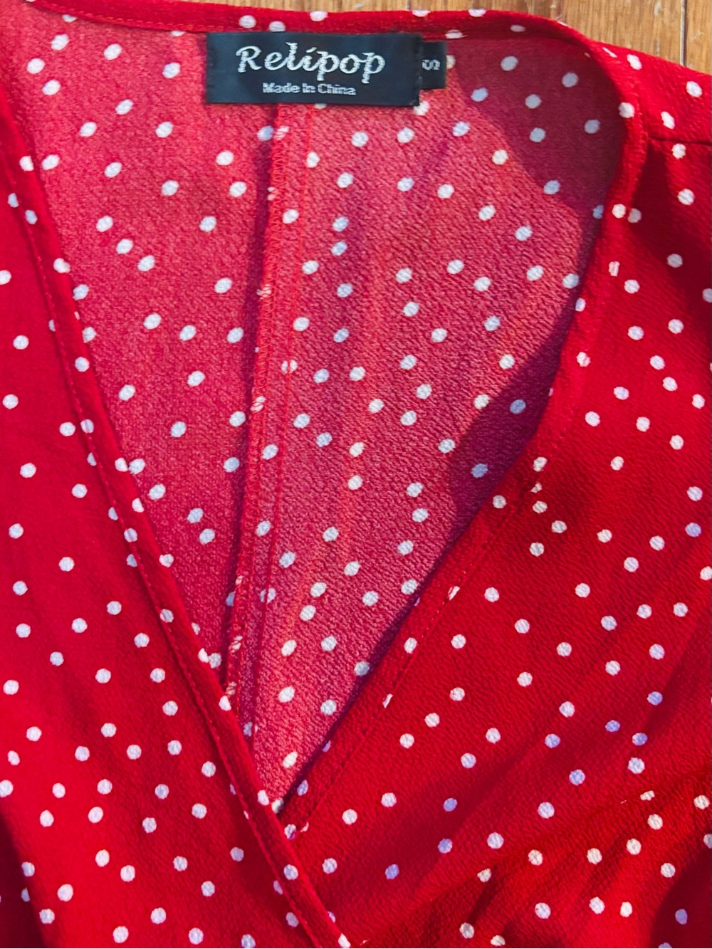 Relipop Red Polka Dot Wrap Mini Dress with Ruffle Hem NWOT Size Small - Picture 7 of 10